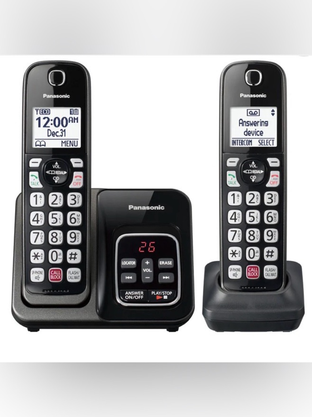 In Box 2 Panasonic Cordless Phone Handsets KX-TGD832 Metallic Black Phones
